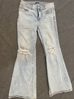 Express Light Blue Distressed Flare Jeans